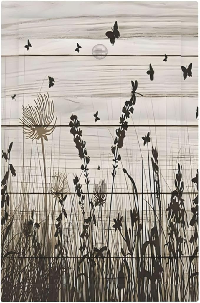 Wildflower Butterfly Grass Dandelion Vintage Wooden Print Light Switch Cover Plate 1 Gang No Device Blank Electrical Wall Plates Faceplate Decorative Switch Plate Covers for Farmhouse Home Decor