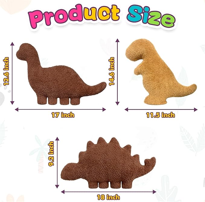Andywoo Dino Nuggets Chicken Pillow Plush, Dinosaur Chocolate Pillow Stuffed Animals Plush Toy for Funny Birthday Gifts for Boy and Girl, Dinosaur Gifts for Kids Teens and Adults (3 Pack, Small)