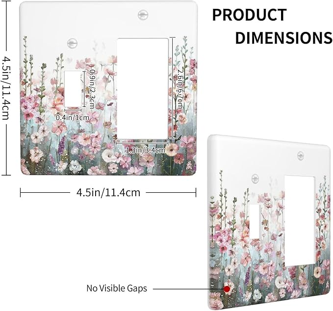 Colorful Flowers Pink Floral Watercolor Plant Outlet Covers 1 Toggle 1 Rocker Combination Decorative Wall Plate Electrical Switch Plates Light Switch Cover Plate for Bed Room Living Room Decor