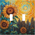 Abstract Sunflower Graffiti Floral Paint Art Flower Decorative Switch Plates 2 Gang Double Toggle Wall Plate Electrical Faceplate Outlet Light Switch Cover for Bedroom Living Room Decor