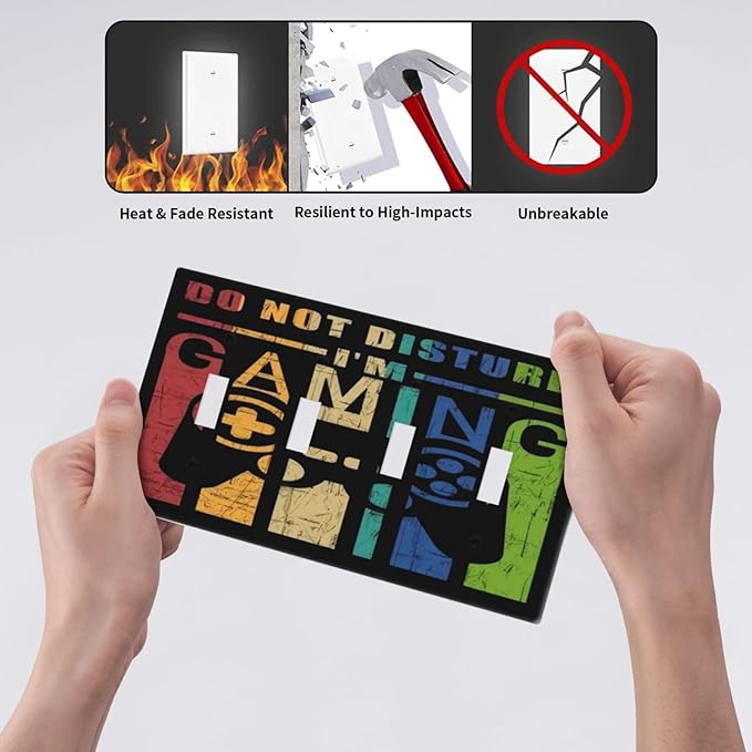Game Videos Gaming Playing 4 Gang Device Light Switch Cover Decorative Quad Toggle Wall Plate Decorative Electrical Faceplate for Home Bedroom Art Decorate