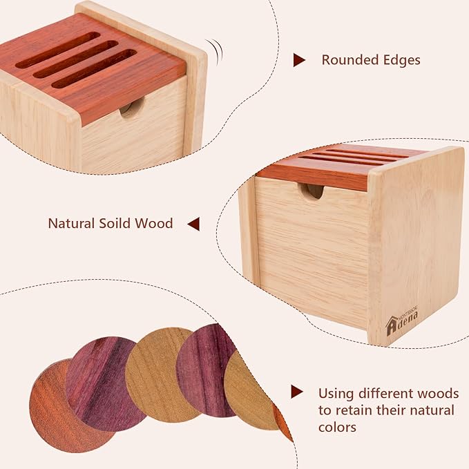 Adena Montessori Coin Box -Natural Wood Object Permanence Box Toy for 1-Year-Old Babies, Wooden Montessori Developmental Toy for 6-12 Month Infants, Early Learning Gift for Kids