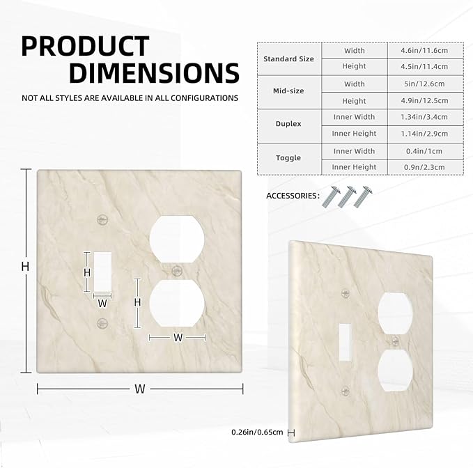 White Taupe Marble Abstract Luxury Wallplates 1 Toggle 1 Duplex Switch Plate Electrical GFCI Faceplate Decorative Light Switch Covers for Bathroom Kitchen Home Decor