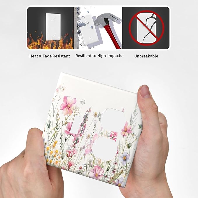Pink Floral Wild Flowers Watercolor Plants Wallplates 1 Toggle 1 Duplex Switch Plate Electrical GFCI Faceplate Decorative Light Switch Covers for Bedroom Living Room Decor