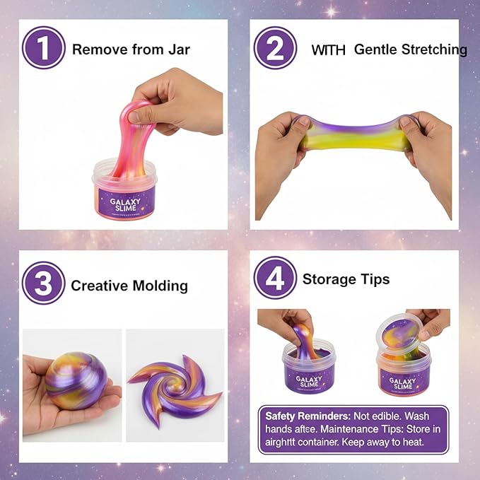 Slime Party Favors for Kids - 28 PCS Galaxy Slime Kit Gift Exchange, Non-Sticky, Non-Toxic and Mess-Free, Gorgeous Colorful Sensory Toys for Kids, Easter and Valentine Gifts (4 Style)