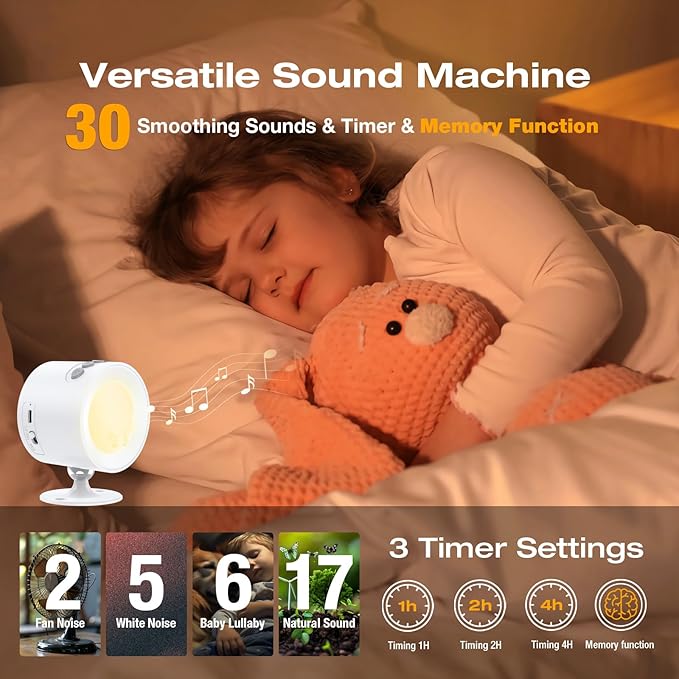 Wall Mounted Light White Noise Sound Machine for Noise Canceling- 30 Soothing Sounds, Motion Sensor & Timers, Sleep Baby Soother, Night Light, 2200mAh Rechargeable Wall Sconce Lamp for Bedroom Nursery