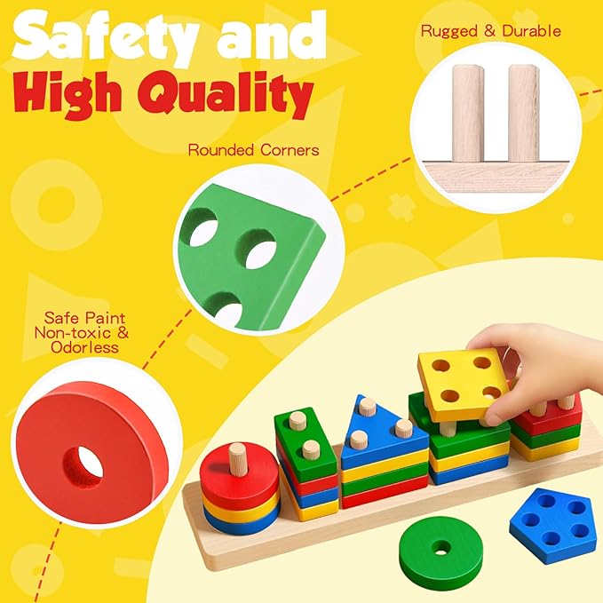 Montessori Toys for 1 2 3 Year Old Girls Boys, Wooden Sensory Toys for 1-3 Year Old Birthday Gifts, Education Toddler Puzzles Toddler Easter Basket Stuffers Learning Toy Activities Puzzles Ages 1-3