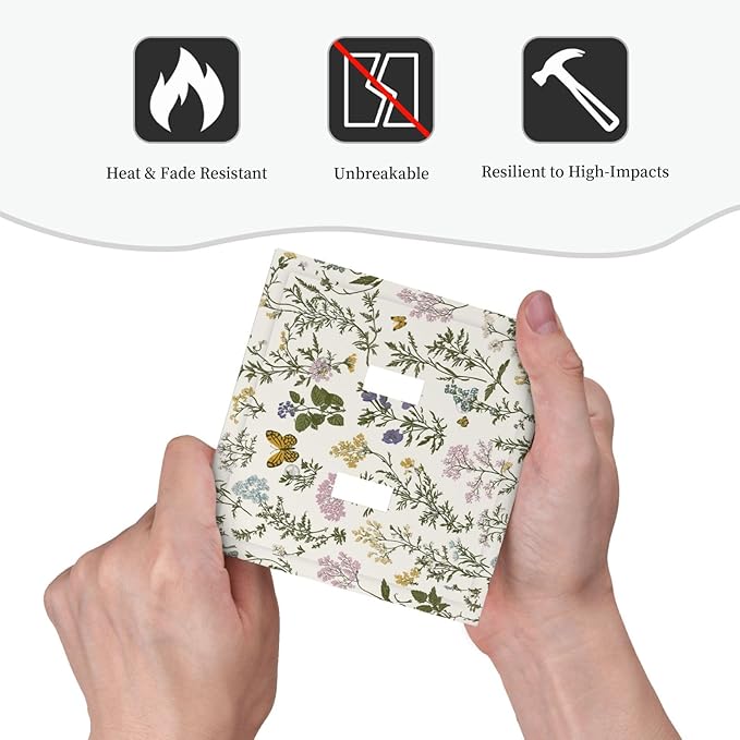 Decorative Switch Plates Vintage Colorful Flowers Butterfly Floral 2 Gang Double Toggle Outlet Light Switch Cover Wall Plate Electrical Faceplate For Bed Room Living Room Decor