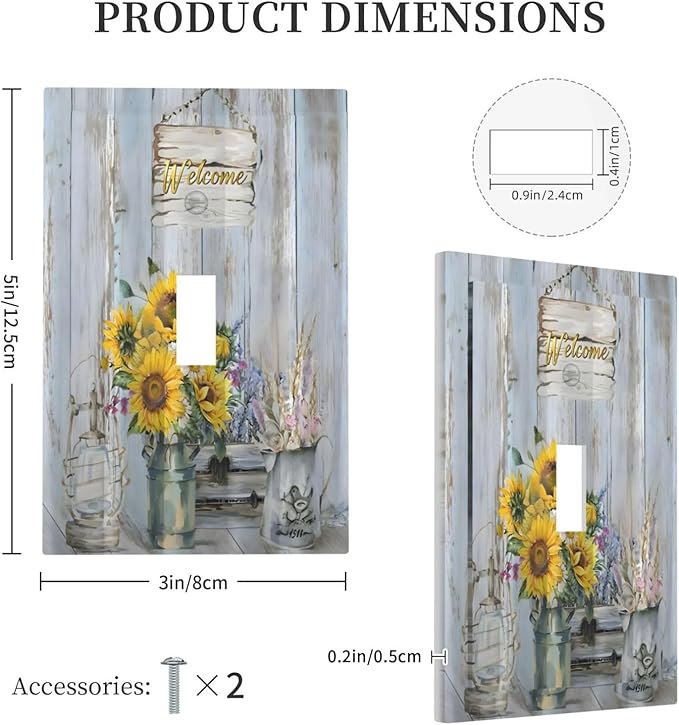 Rustic Sunflower Floral Vintage Wood Board Decorative Light Switch Cover 1 Gang Single Toggle Device Electrical Faceplate Switchplates Decorator Outlet Wall Plate for Farmhouse Home Decor