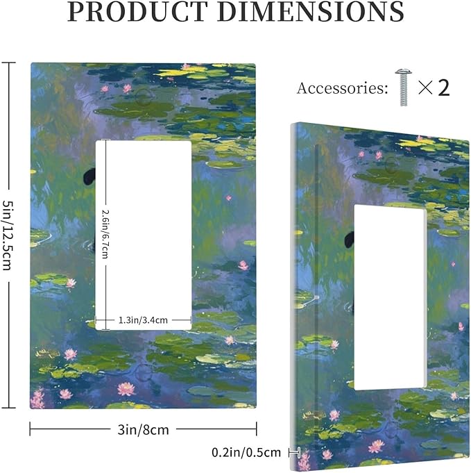 Light Switch Cover Plate Cute Black Cat Water Lily Pond Watercolor 1 Gang Outlet Covers Single Rocker Decorative Switch plates Electrical Wall Plates GFCI Receptacle for Kids Room Nursery