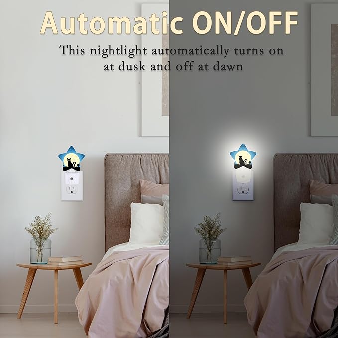 Halloween Black Cat Moon Night Light,Dusk to Dawn Smart Sensor Nightlight for Bedroom Bathroom Kitchen Hallway Stairs Hallway,Plug-in,Energy Efficient Decor Desk Lamp Gifts