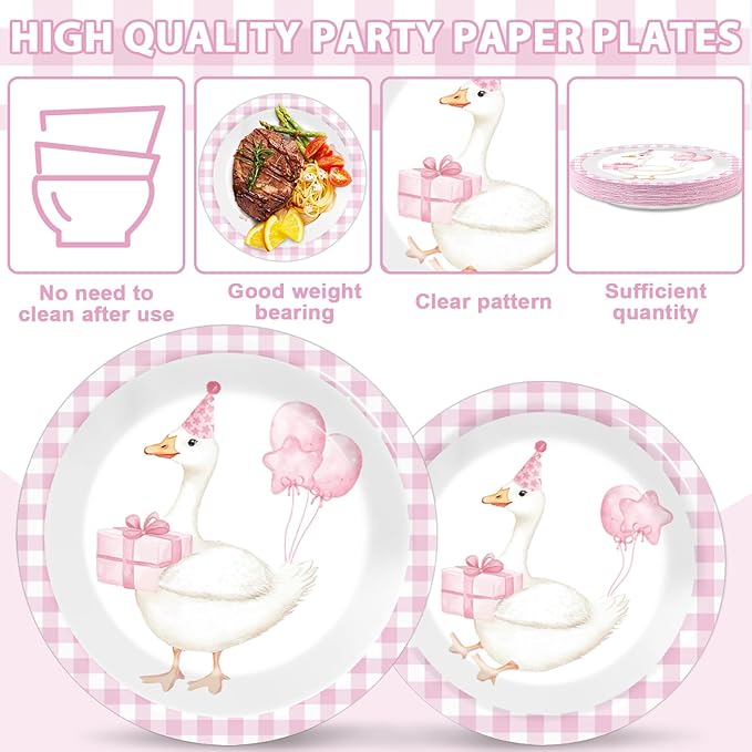gisgfim 96Pcs One Silly Goose Plates and Napkins Party Supplies Silly Goose Tableware Set Pink 1st Birthday Party Paper Dinner Birthday Decorations Favors for 24 Guests