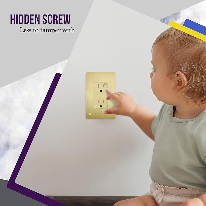 ENERLITES Elite Series Screwless Decorator Wall Plate Child Safe Outlet Cover, Gloss Finish, Size 1-Gang 4.68" H x 2.93" L, Unbreakable Polycarbonate Thermoplastic, SI8831-BGD, Brushed Gold