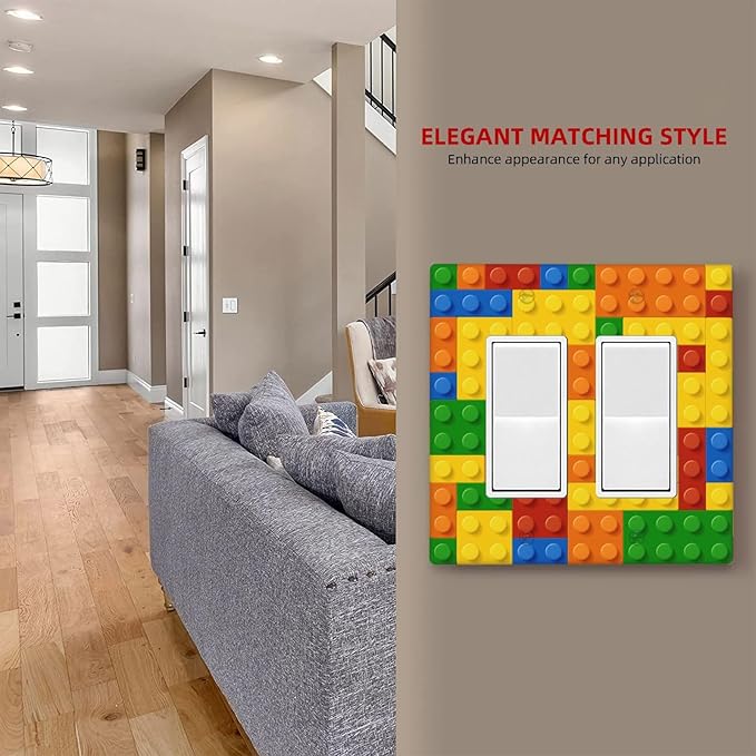 Colorful Bricks Double Gang Rocker Decorative Light Switch Cover, 2-Gang Wall Plate Outlet Cover