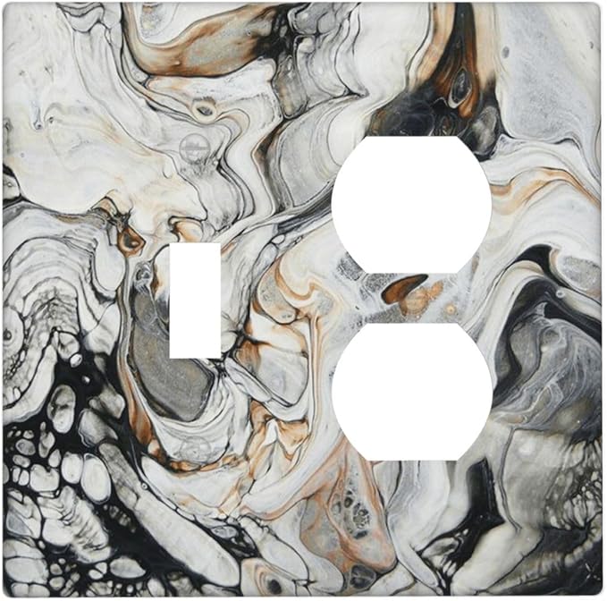 Black Gold Marble Texture Modern Abstract Print Wallplates 1 Toggle 1 Duplex Switch Plate Electrical GFCI Faceplate Decorative Light Switch Covers for Bathroom Kitchen Decor