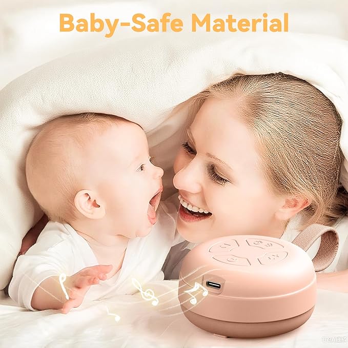 Portable Sound Machine for Baby | White Noise | 12 Soothing Sounds | Noise Canceling for Travel, Office, Nursery | Baby Shower | Registry Gift | Sleep Soother for Babies Kids Adults | Peach