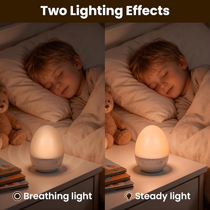 Egg Light for Nursery,Egg Night Light with 30 White Noise Sounds,30/60/90 Min Timer,BPA Free,Rechargeable Nursery Night Light with 2 Lighting Effects,Portable Egg Lamp for New Moms of Toddlers