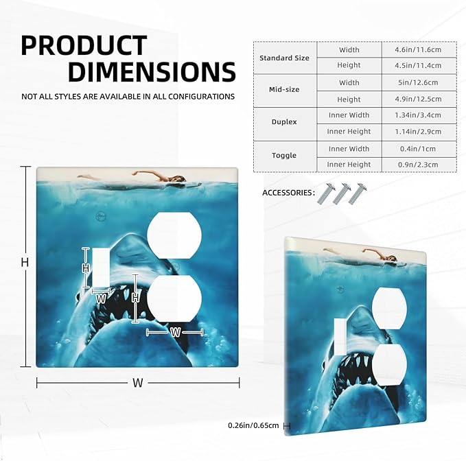 Swimming Woman Funny Shark Blue Ocean Wallplates 1 Toggle 1 Duplex Switch Plate Electrical GFCI Faceplate Decorative Light Switch Covers for Kids Room Bedroom Decor