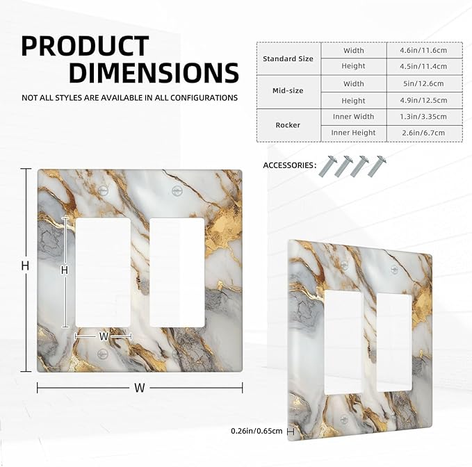 Outlet Covers White Gold Abstract Luxury Marble Patterns 2 Gang Double Rocker Light Switch Cover Plate Decorative Wall Plate GFCI Socket Cover Electrical Switch Plate Covers for Bathroom Home