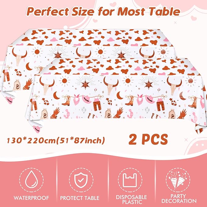 62Pcs Cowgirl Party Decorations Pink Western Cowgirl Party Supplies, 20 9'' Plates 20 7'' Plates 20 Napkins and 2 Cowgirl Tablecloth for Wild West Cowgirl Theme Birthday Party Baby Shower Dinnerware