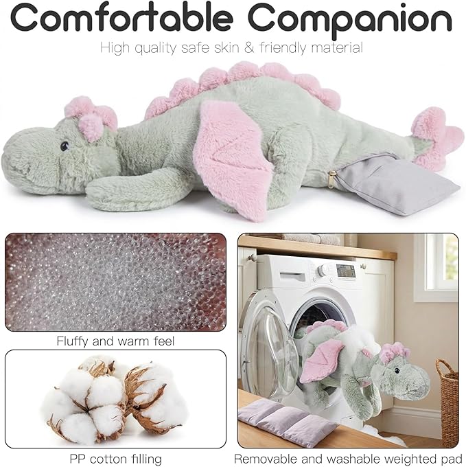 ARELUX Giant Weighted Winged Dragon Plush Toy - 35.4" 5lbs Soft Stuffed Animal, Pterosaur Plushie Fuzzy Dinosaur Pillow Plushies Cuddly Removable and Washable Matcha Green