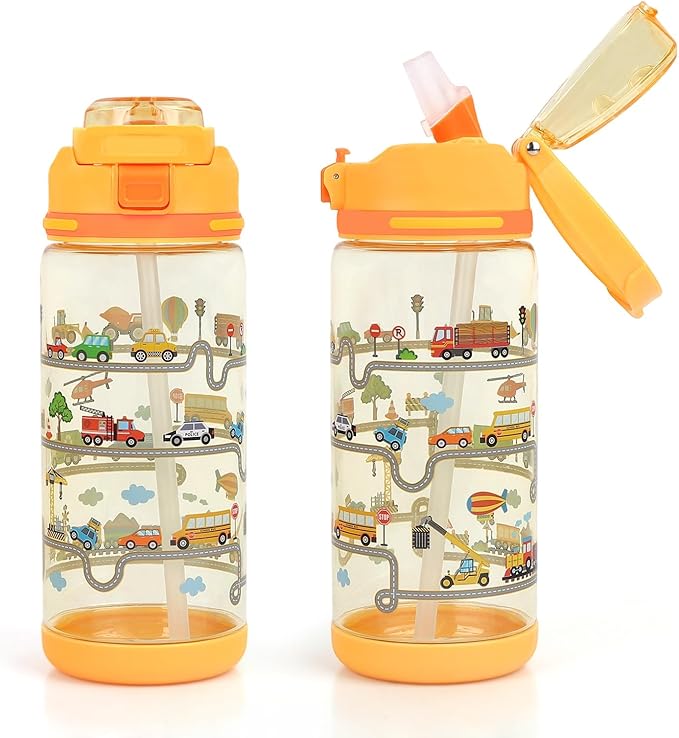 decalsweet Kids Water Bottle 20oz Durable Leak-Proof Plastic Water Cup for Kids Toddlers,With Straw Handle and Pop-Up Spout Cover,Safe for School Sports Daycare Travel & Camp