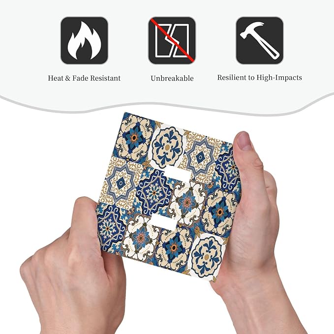Decorative Switch Plates Mandala Decorative Tile Talavera Moroccan Tiles 2 Gang Double Toggle Wall Plate Outlet Light Switch Cover Electrical Faceplate for Bedroom living Room Decor