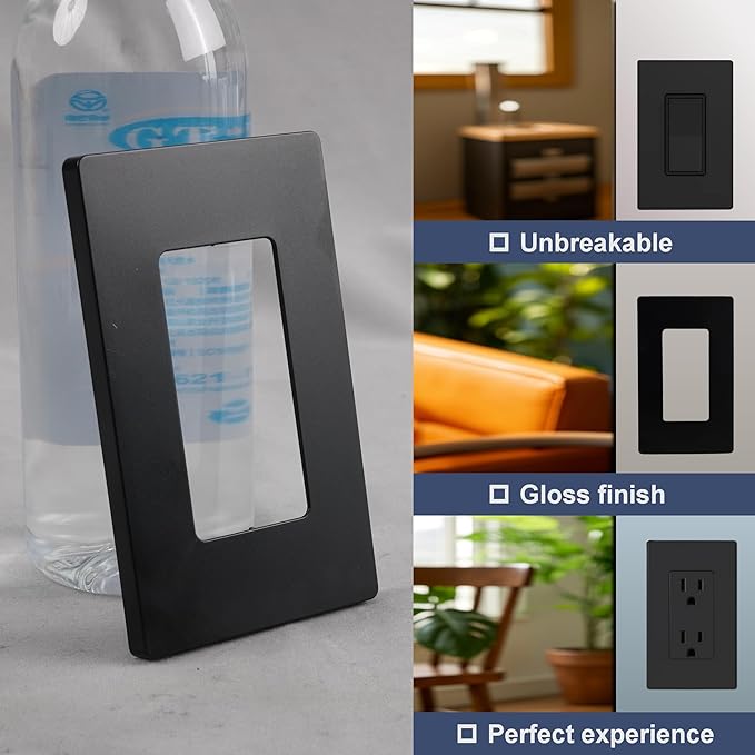 Wall Plates Screwless Design Outlet Covers UL Certified Safe Switch Plate Covers Easy Install & Clean Cover Plates Durable Matte Finish Pack of 5 Black