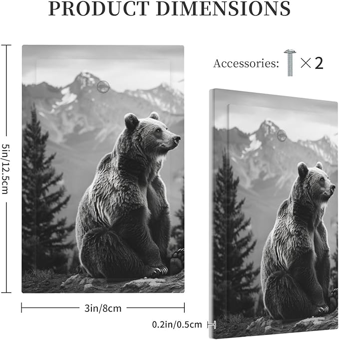 Light Switch Cover Black White Bear Mountain Pine Trees Wilderness Decorative Switch Plates 1 Gang Blank No Device Outlet Covers Electrical Wall Plates for Bathroom Bedroom Decor
