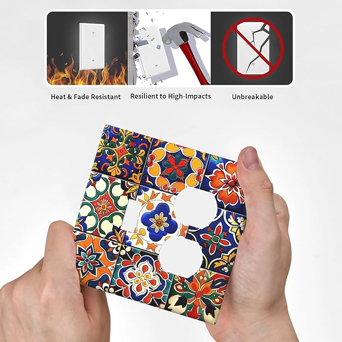 Wallplates Colorful Mexican Talavera Vintage Boho Floral 1 Toggle 1 Duplex Switch Plate Electrical Gfci Faceplate Decorative Light Switch Covers For Farmhouse Cabin Decor