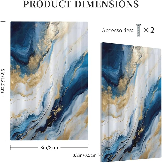 Abstract Blue Granite Luxury Watercolor Marble Texture Print 1 Gang Light Switch Covers No Device Wall Plate Decorative Unique Blank Switchplate Electrical Faceplate for Kitchen Decor