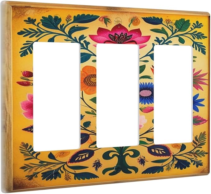 Decorative Art Light Switch Covers ColorFul Blooms 3 Gang Triple Rocker Outlet Switch plate GFCI Faceplate GFCI for Home Decor