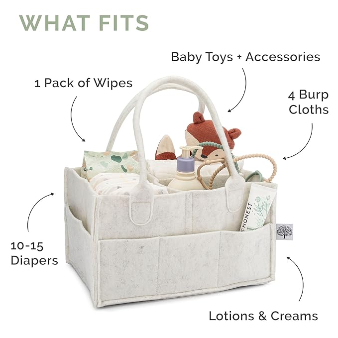 Parker Baby Diaper Caddy - Nursery Storage Bin and Car Organizer for Diapers and Baby Wipes - White, Regular