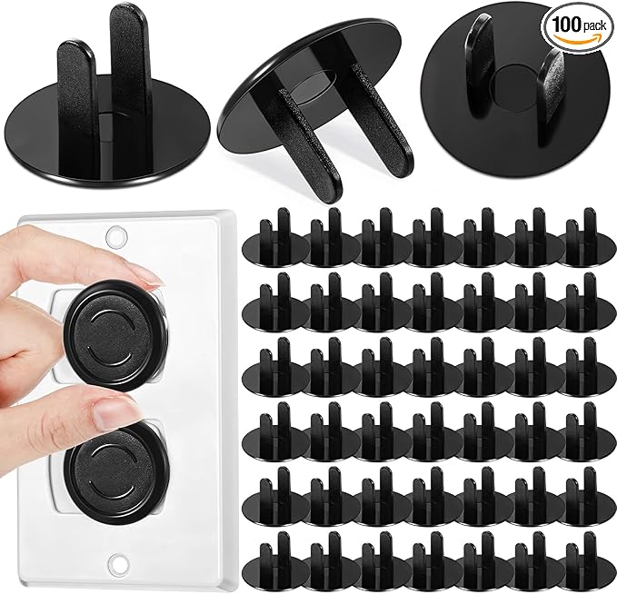 Thyle 100 Pcs Baby Proofing Outlet Covers Bulk Improved Grip Socket Guards for Child Safety Standard Universal Electrical Plug Protectors for Home Office Daycare (Black)