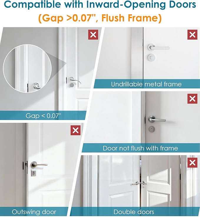 Door Reinforcement Lock for Front Door, Child Proof Safety Latch Withstand 800 Lbs, High Home Security Flip Extra Lock for Inward Swinging Doors Kids Safety Night Guardian, Prevent Unauthorized Entry