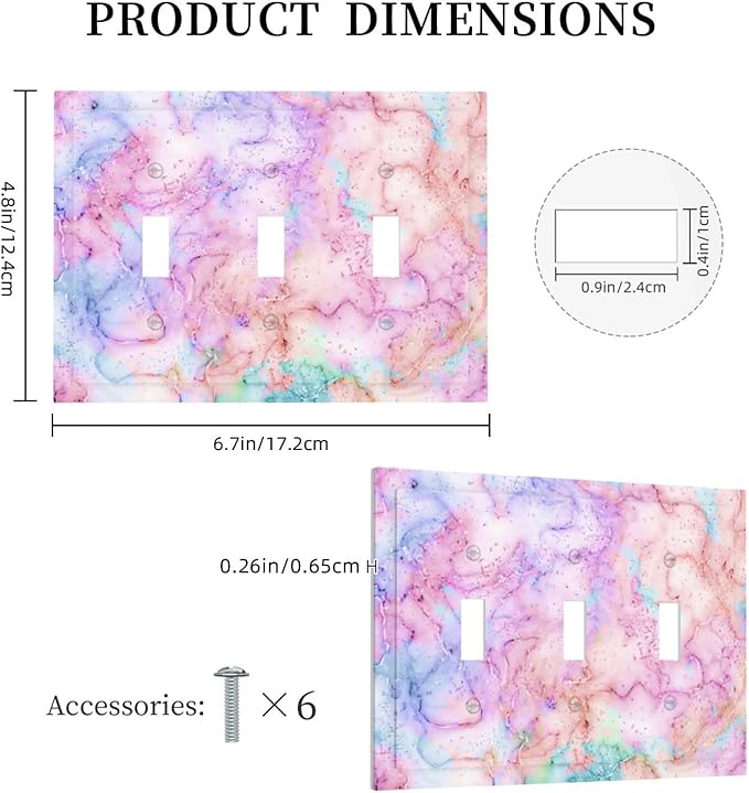 Decorative Switch Plate Covers Cute Marble Texture 3 Gang Light Switch Cover Pink Purple Gold Abstract Triple Toggle Wall Plate Electrical Faceplate for Kids Girls Nursery Bedroom Home Decor