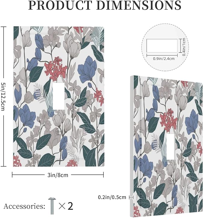 Decorative Switch Plate Covers Boho Green Leaf Floral Combination 1 Gang Wall Plate Single Toggle Light Switch Cover Plate Jumbo Electrical Switchplate Receptacle Faceplate for Bathroom Decor