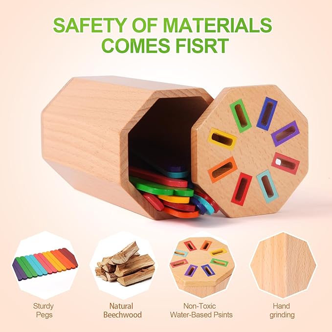 Montessori Toys for 1-3 Year Old: Wooden Learning Color Sorting Sticks Toys for Toddlers Age 1 2 3, Educational Fine Motor Developmental Sensory Matching Game Activities, 12 18 24 Month Kid Boy Girl