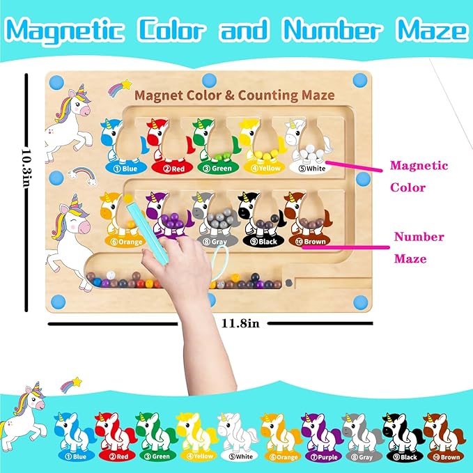 HONGID Magnetic Color and Number Maze,Uniorn Gifts for Girls,Montessori Toys for 2 3 4 5 Year Old,Learning Educational Sensory Toys for Toddlers and Kids Boys Girls,Christmas Birthday Gift for Kids