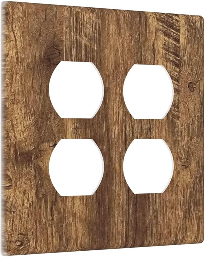 Light Switch Cover Plate Rustic Wood Grain Country Vintage Wooden Board 2 Gang Socket Covers Double Duplex Wallplates Switch Plates and Outlet Covers for Farmhouse Home Decor