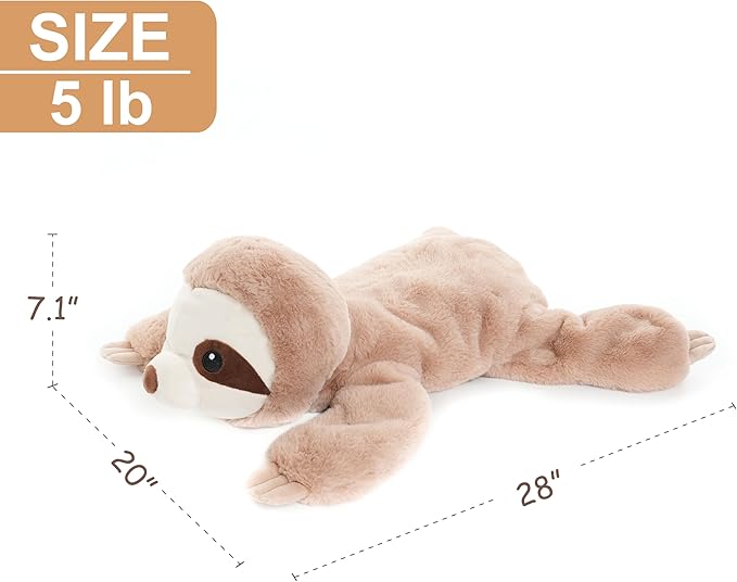 WEIGEDU Large Weighted Sloth Stuffed Animal Plush Toy with Embroidered Eyes and Removable Weight Pack - 28 Inches, 5 lb for Kids and Adults