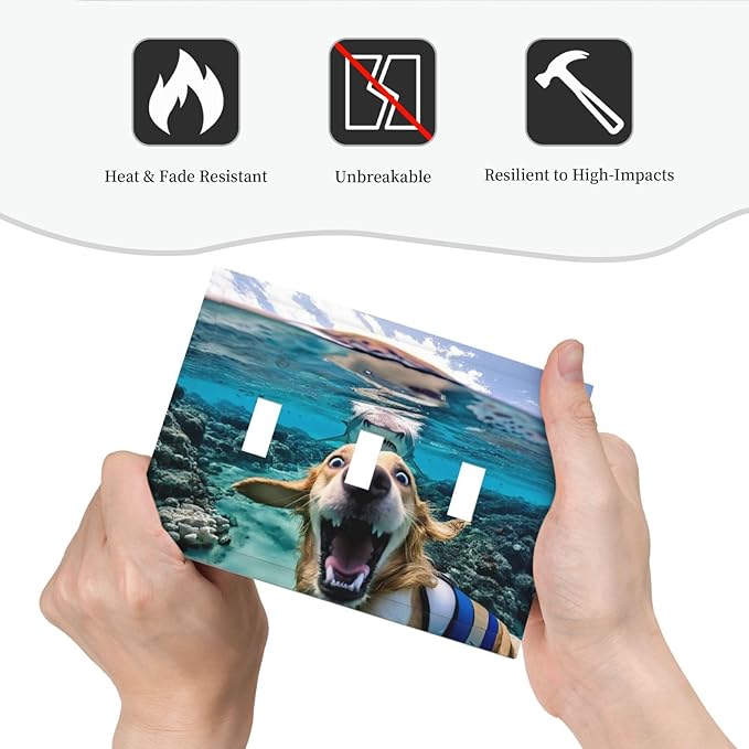 Decorative Light Switch Plate Covers Angry Shark Chased Funny Dog Underwater Sea 3 Gang Wall Plate Switch Cover Plate Triple Toggle Jumbo Electrical Faceplate for Bedroom Decor