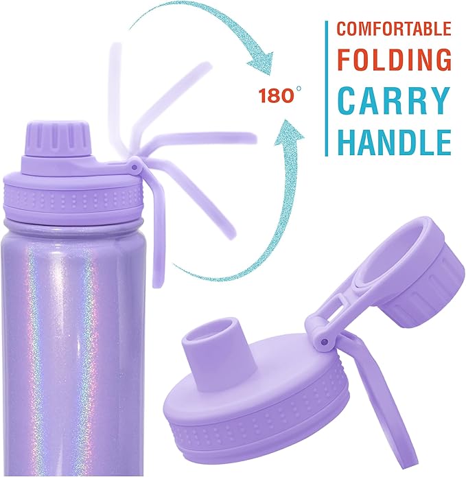 CHILLOUT LIFE 22 oz Kids Insulated Water Bottle for School with Leakproof Spout Lid and Cute Waterproof Stickers, Personalized Stainless Steel Thermos Flask Metal Water Bottle, Purple Sparkle