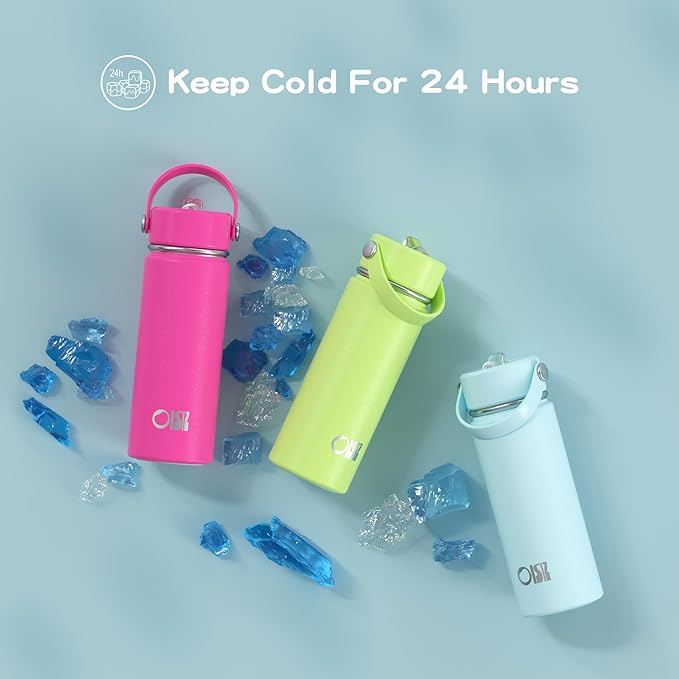 OISIZ 18oz Kids Water Bottle with Straw Lid, Vacuum Insulated Water Bottle Stainless Steel Bottles for Kids for School, Leakproof Water cups, BPA Free and Keep Cold for 24 Hours,Easy to Clean