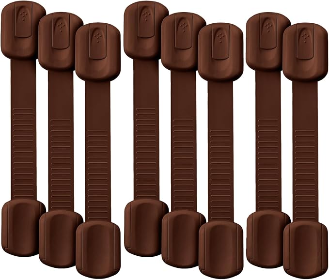 Bates- Child Safety Strap Locks, 8 Pack, Brown, Child Locks for Cabinets and Drawers