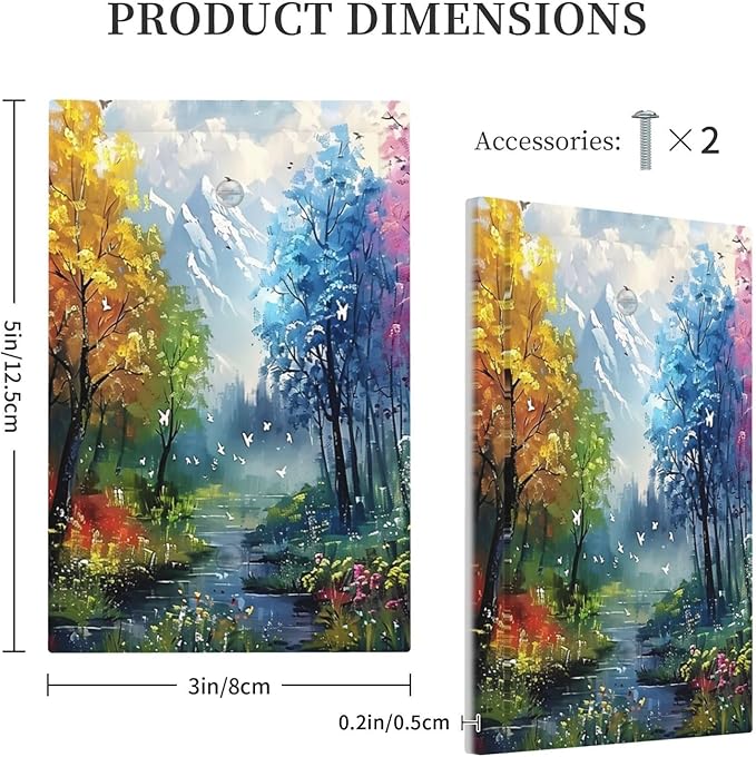 Colorful Forest Snow Mountain River Oil Painting Style Light Switch Cover Plate 1 Gang No Device Blank Electrical Wall Plates Faceplate Decorative Switch Plate Covers for Bedroom Living Room Decor