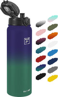 Fanhaw 32 Oz Insulated Stainless Steel Vacuum Water Bottle with Anti-Dust Pop-Open Lid - For Kids, Women, Men | Leak & Sweat Proof (Purple Green)