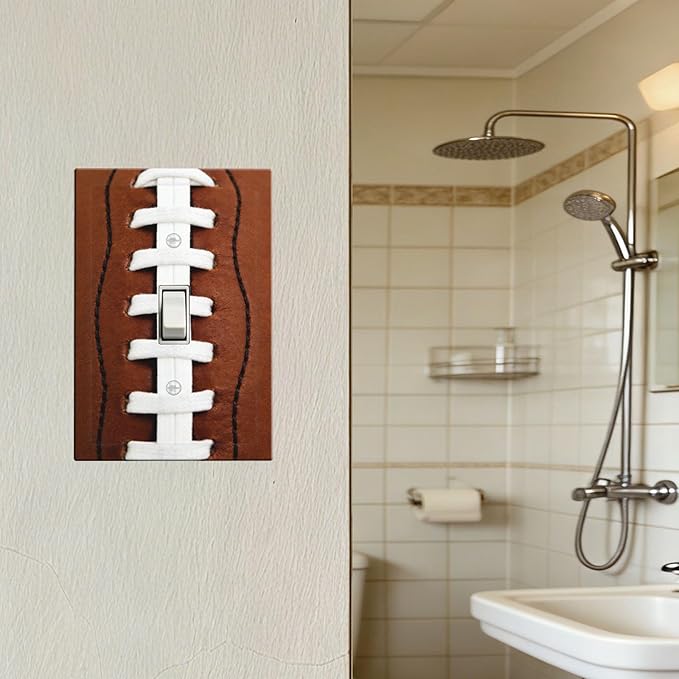 Football Laces 1-Gang Toggle Light Switch Plate, Game Day Sports Fan Vintage Leather Texture Decorative Wall Plate for Boys Room