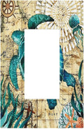 Sea Blue Turtle Beach Nautical Ocean Themed Teal World Map Tortoise Coastal 1 Gang Electrical Decora/GFCI Device Wallplate Single Decorator Rocker Outlet Light Switch Cover Electrical Faceplate Dimmer