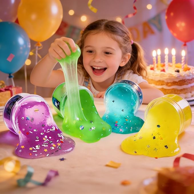 8 Packs Galaxy Glow-in-The-Dark Space Slime Kit, Non Sticky, Super Soft Sludge Toy, Birthday Gifts, Party Favors Gifts for Kids